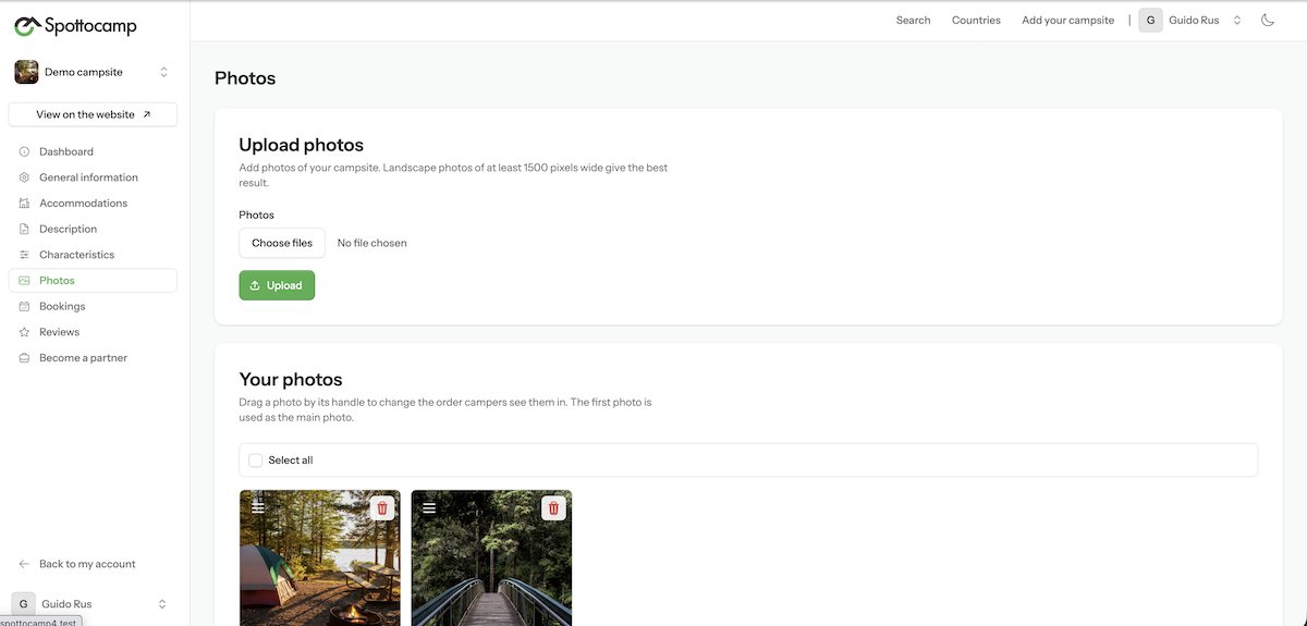 De fotopagina van het eigenaarsdashboard